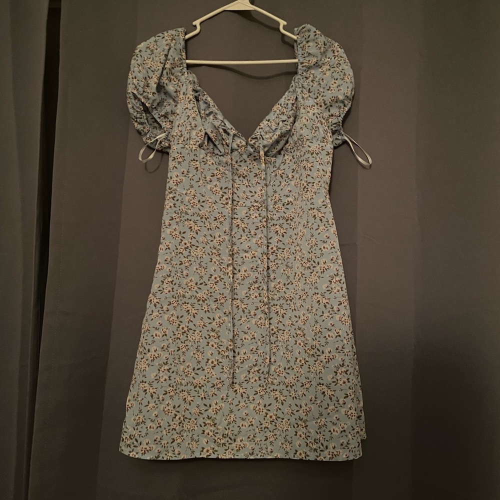 Blue dress with small white flowers